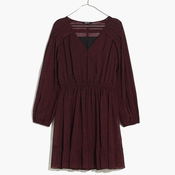 Madewell (Re)sourced Georgette Faux-Wrap Mini Dress SMALL Cabernet - Picture 7 of 12